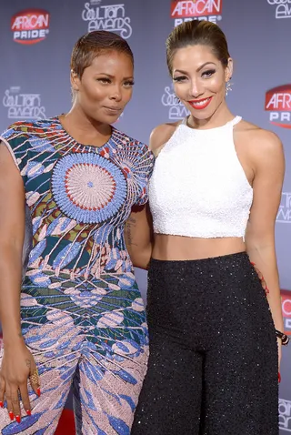 Short Hair Shawties - These two bond over their chic short cuts. Side note: We're loving Bridget Kelly's crop top and high-waisted sequin set.(Photo: Bryan Steffy/BET/Getty Images)