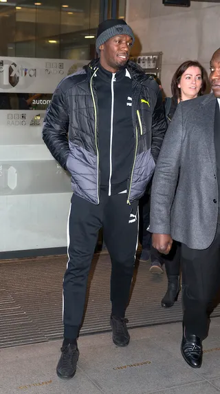 Arrival - Usain Bolt&nbsp;was seen arriving at the BBC Radio 1 studios.&nbsp;(Photo: Mario Mitsis/WENN.com)