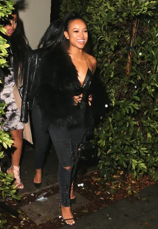 Sleek and Chic - Karrueche Tran wore all-black to Drake's American Music Awards after-party at Delilah in West Hollywood.&nbsp;(Photo: MHD, PacificCoastNews)