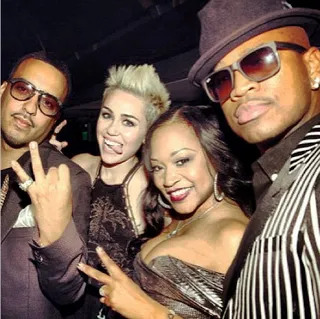 French Montana @frenchmontana - Everybody loves them some Miley these days! French Montana and Ne-Yo kick it with the twerking starlet during a night out on the town.(Photo: Instagram via French Montana)