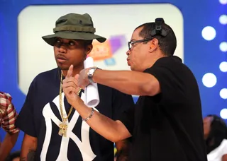 Nas\r - A 106 staff member gave Nas direction while on the set.\r(Photo by Brad Barket/PictureGroup)