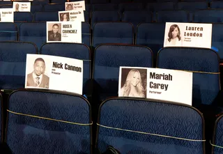 Nick Cannon and Mariah Carey - Nick Cannon and Mariah Carey are coupled up in the front row filling M-405 and M-406 in front ofThe Game star Lauren London.&nbsp;(Photo: Mark Davis/Getty Images for BET)