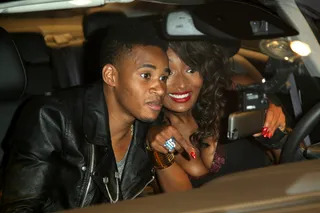 Moment to Pose - Bryan J slips into the vehicle with Toccara. Our host schools him on the camera feature in the car.   (Photo by Maury Phillips/BET/Getty Images)&nbsp;