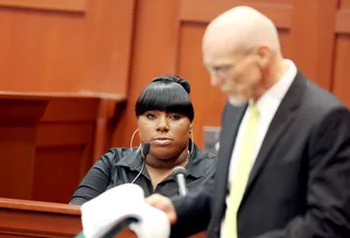 Key Witness Rachel Jeantel Testifies in Case - Rachel Jeantel was on the phone with Trayvon Martin the night he was killed. The star witness says that her friend was being followed by George Zimmerman and told him to run as he approached him. Jeantel testified for two days and became visibly disinterested in testifying. &nbsp;(Photo: Jacob Langston-Pool/Getty Images)