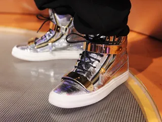 Moonwalking - Wale sports these metallic silver kicks at 106 &amp; Park.(Photo: John Ricard/BET)