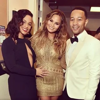 Mommy to Be - Chrissy Teigen got some motherly advice from friend Alicia Keys at a recent event.&nbsp;(Photo: Lester Cohen/Wireimage via John Legend via Instagram)