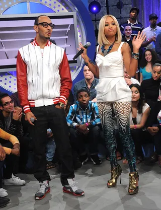 It's Showtime - Mega-producer Swizz Beatz hits up the 106 &amp; Park studio with E-V-E to talk new music for the artists.(Photo: Brad Barket/PictureGroup)