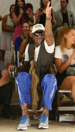 Wild Man - Dennis Rodman attends Anna Kosturova/Beach Riot/Lolli Swim/Manglar/Indah show at Mercedes-Benz Fashion Week Swim 2014 at the Raleigh in Miami. (Photo: Gustavo Caballero/Getty Images for Mercedes-Benz Fashion Week Swim 2014)