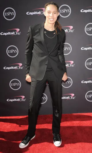 Brittney Griner - Phoenix Mercury player Brittney Griner was honored with the Best Female College Athlete award. The former Baylor University center won Best Female Athlete at the ESPYs in 2012 after leading her team to the NCAA championship.&nbsp;(Photo: Daniel Tanner/WENN.com)