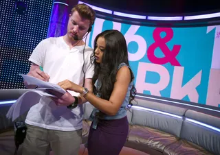 Behind the Scenes - Floor producer Matthew Kalkau and Angela Simmons run over lines for 106. (Photo: John Ricard/BET/Getty Images for BET)