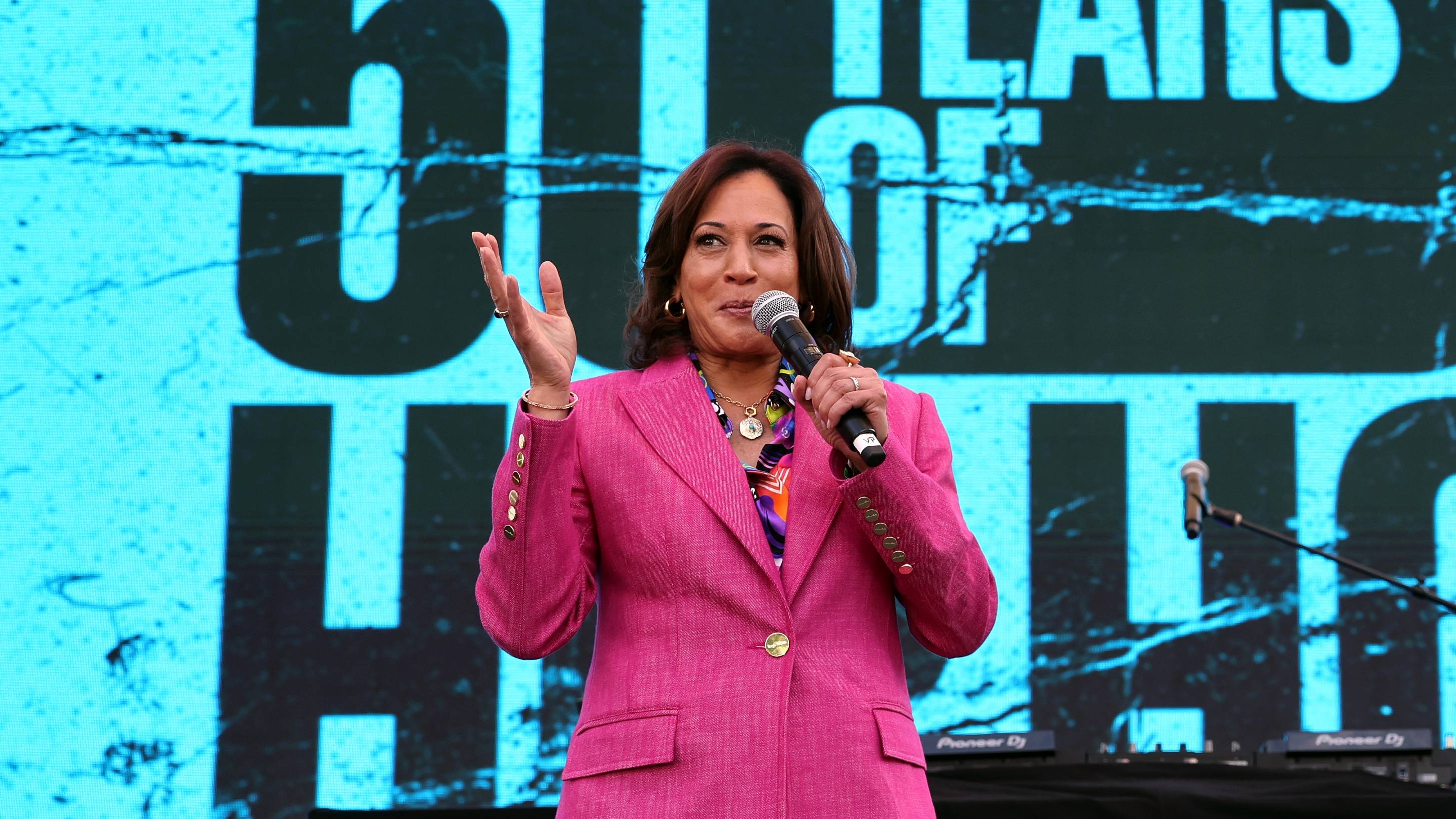 U.S. Vice President Kamala Harris delivers remarks at an event celebrating the 50th anniversary of Hip Hop.