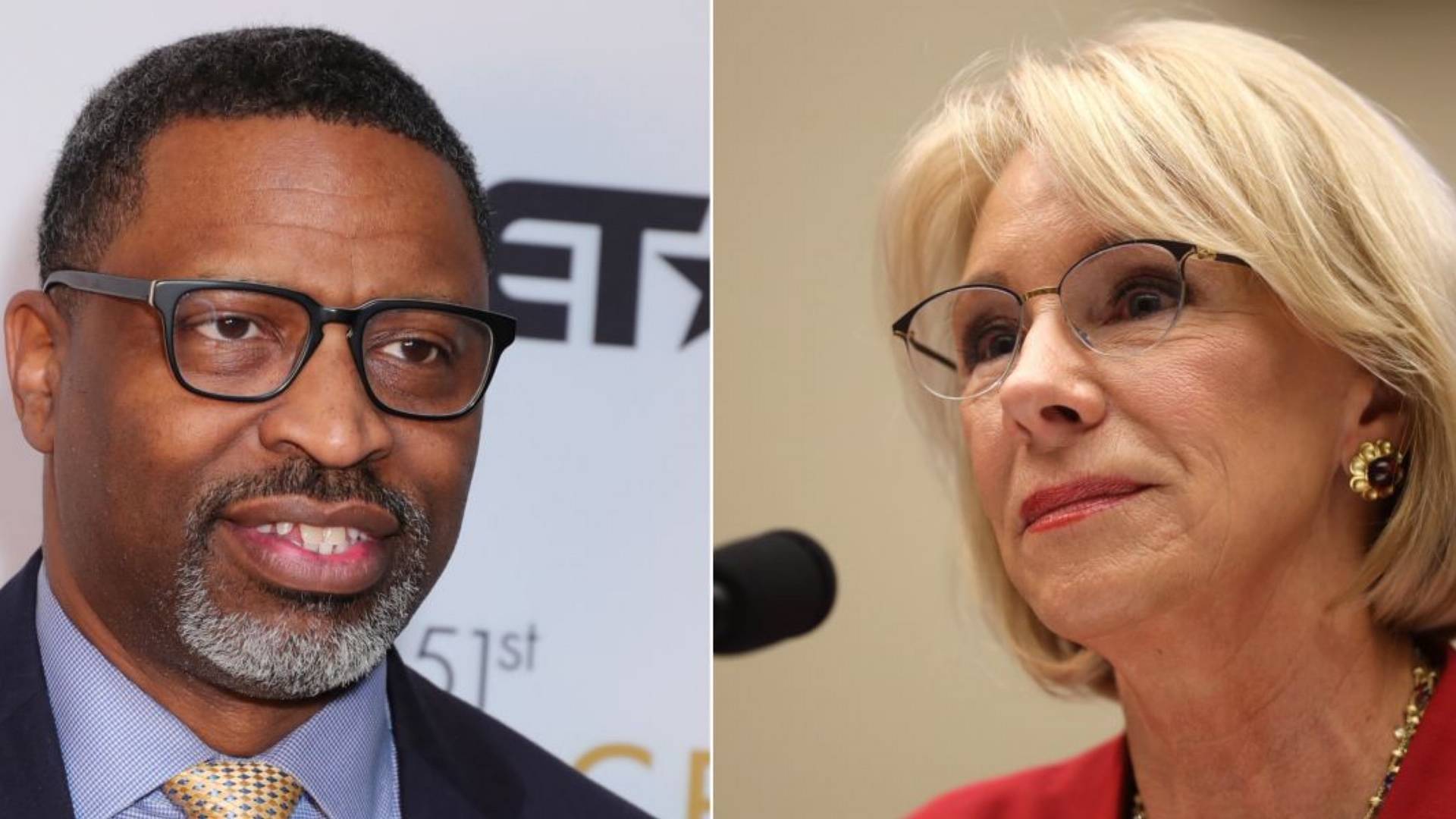 Derrick Johnson and Betsy DeVos on BET Buzz 2020.