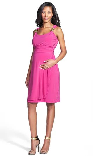 Japanese Weekend 'Danda' Slider Strap Maternity Dress - Take a break from those sweatpants and hit the town in this pretty pink maternity dress. The gold cuff accents and swishy skirt will undoubtedly do well on the dance floor.   (Photo: Nordstrom)&nbsp;