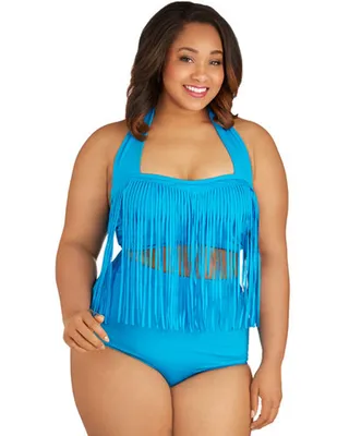 Monif C Seaside Serenity Fringed Swimsuit Top - Monif Clark has become one of the top go-to fashion designers for modern and confident women size 14 and up. What's not to love about this funky two-piece set? The fringed top features a sweetheart neckline and supportive underwire.   (Photo: ModCloth)