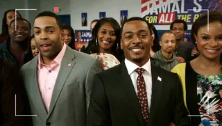 Straight Cheesin' - Jamal's looking all shiny and ready for his close-up. Do we believe that he's going to win?(Photo: BET)