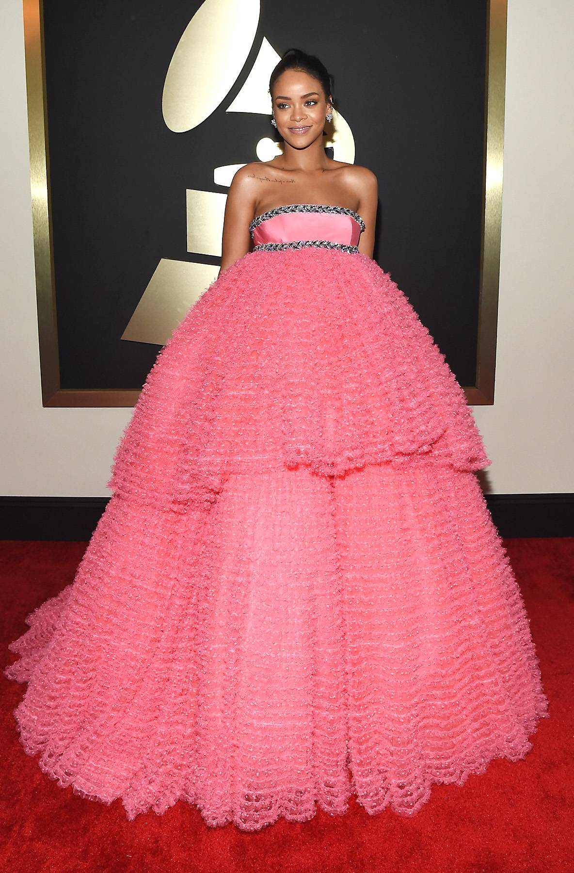 grammy pink dress Zuri Hall Fuchsia Pleated Organza Dress 2019 Grammys