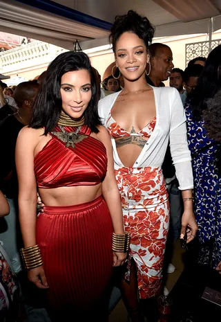 Only the Lovely - Kim Kardashian and Rihanna pose for a pic at the Roc Nation and Three Six Zero Pre-GRAMMY Brunch at Private Residence in Beverly Hills.(Photo by Kevin Mazur/Getty Images For Roc Nation)