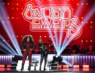 Tisha Campbell and Tichina Arnold share a laugh at the 2019 Soul Train Awards. - (Photo by Ethan Miller/Getty Images for BET)