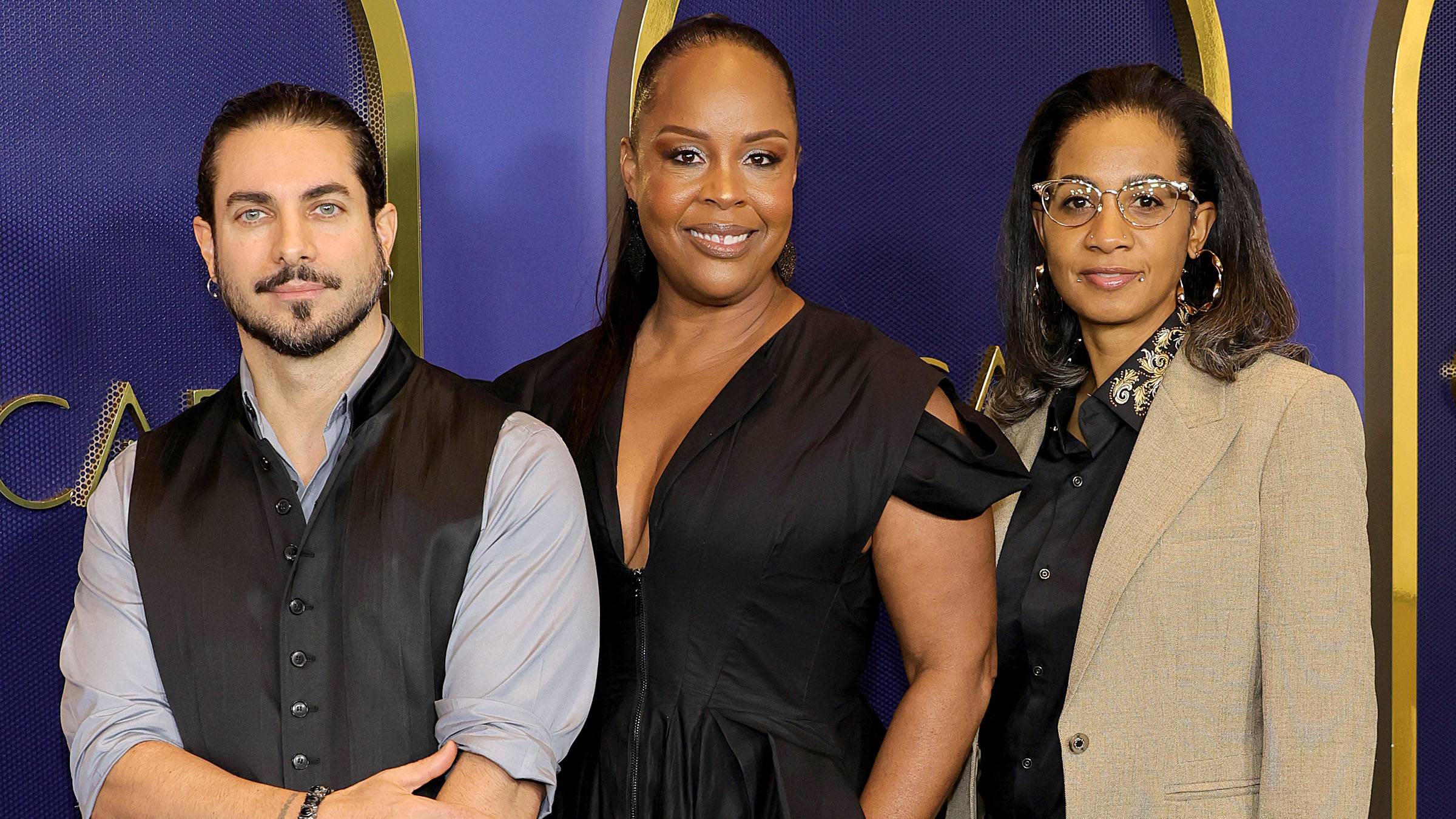 Mike Marino, Carla Farmer and Stacey Morris attend the 94th Annual Oscars Nominees Luncheon at Fairmont Century Plaza on March 07, 2022 in Los Angeles, California.