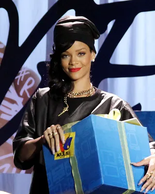 The Finale - Rihanna attends her Unapologetic record release fan meet and greet at Best Buy Theater before hitting the stage for the final show of her 777 Tour. The pop star hit seven cities in seven days to promote her seventh studio album. (Photo: Rob Kim/Getty Images)