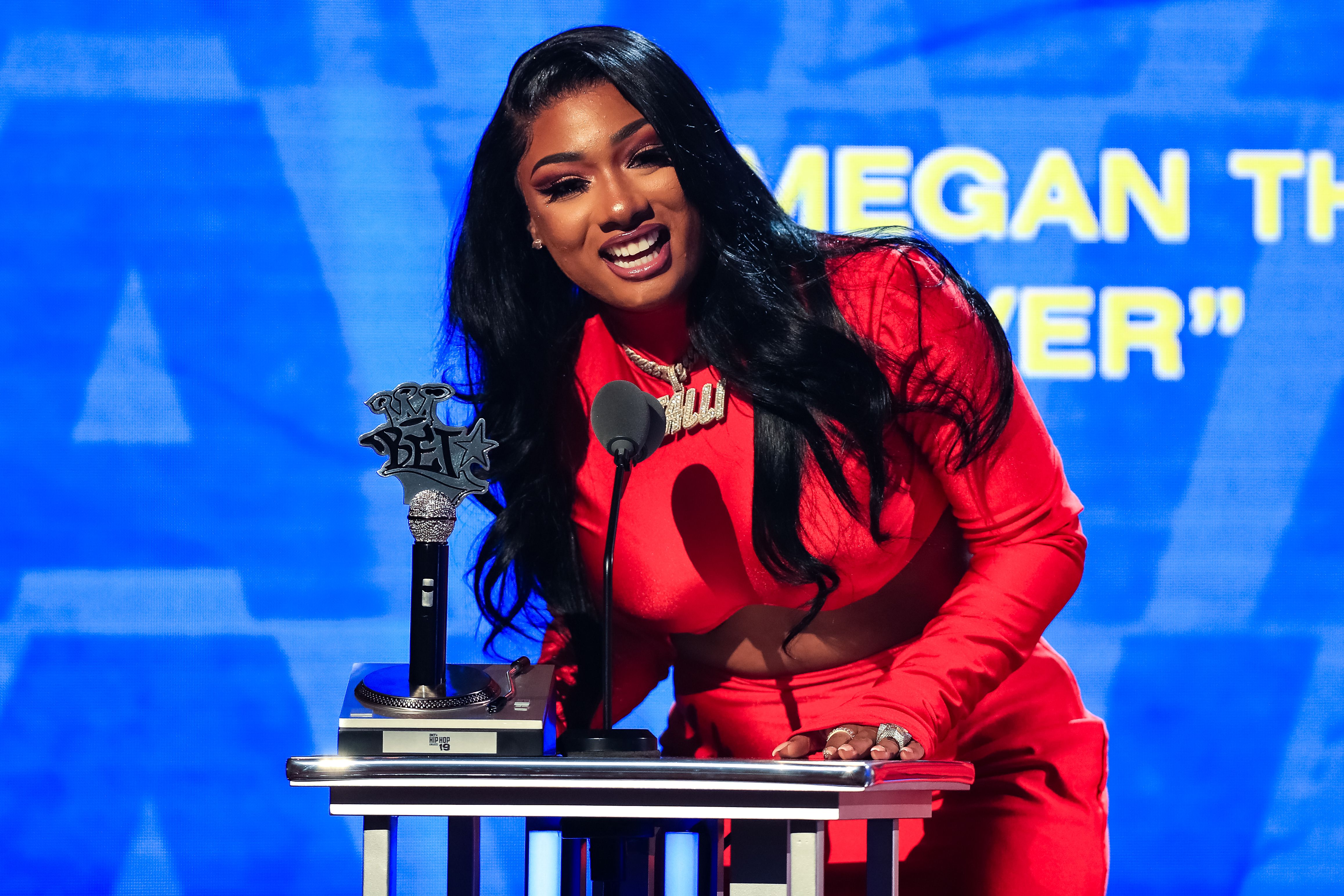 ATLANTA, GA - OCTOBER 5: Megan Thee Stallion speaks onstage at the BET Hip Hop Awards 2019 at Cobb Energy Center on October 5, 2019 in Atlanta, Georgia. (Photo by Carmen Mandato/Getty Images)