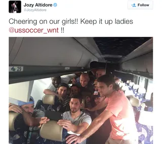 Jozy Altidore @JozyAltidore - The USA men's&nbsp;soccer team gave their full support to the ladies during their big win.&nbsp;(Photo: Jozy Altidore via Twitter)