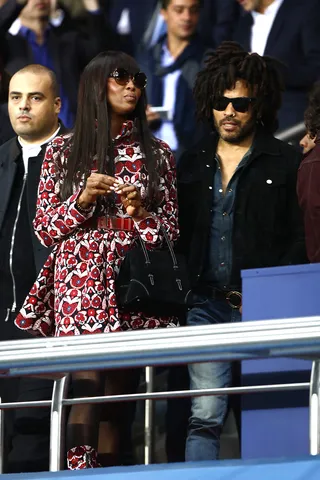 Legendary - Naomi Campbell and Lenny Kravitz attend the UEFA Champions League match between Paris Saint-Germain and Bayern Munich at Parc des Princes Stadium in Paris.(Photo: CRYSTAL, PacificCoastNews)