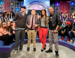 Posted Up - Channing Tatum and Jonah Hill with Rocsi and Terrence J (Photo: Dane Delaney / BET)