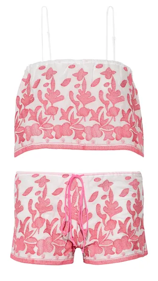 Miguelina&nbsp;Chandler embroidered cotton-voile top &amp; shorts ($225 Each) - Got an island getaway coming up soon? You'll certainly be resort-ready in this airy embroidered set.(Photo: Net-A-Porter)