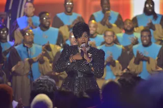 Flying Solo  - Karen Hoskins isn't a newcomer to the Bobby Jones Gospel stage. She went from singing with the Nashiville Super Choir to singing solo for the first time ever on Bobby Jones Gospel. (Photo: Kris Connor/Getty Images for BET Networks)