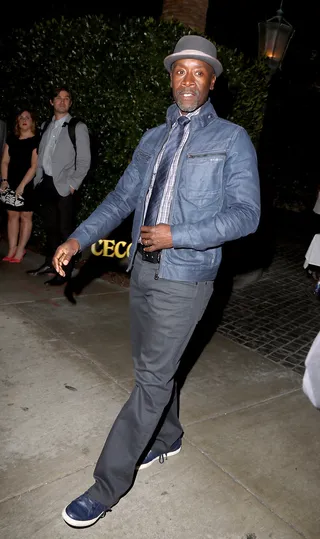 True Blue - The incomparable&nbsp;Don Cheadle&nbsp;rocks his favorite hue from head to toe while dining at Hollywood hot spot Cecconi's.(Photo: MHD, PacificCoastNews)