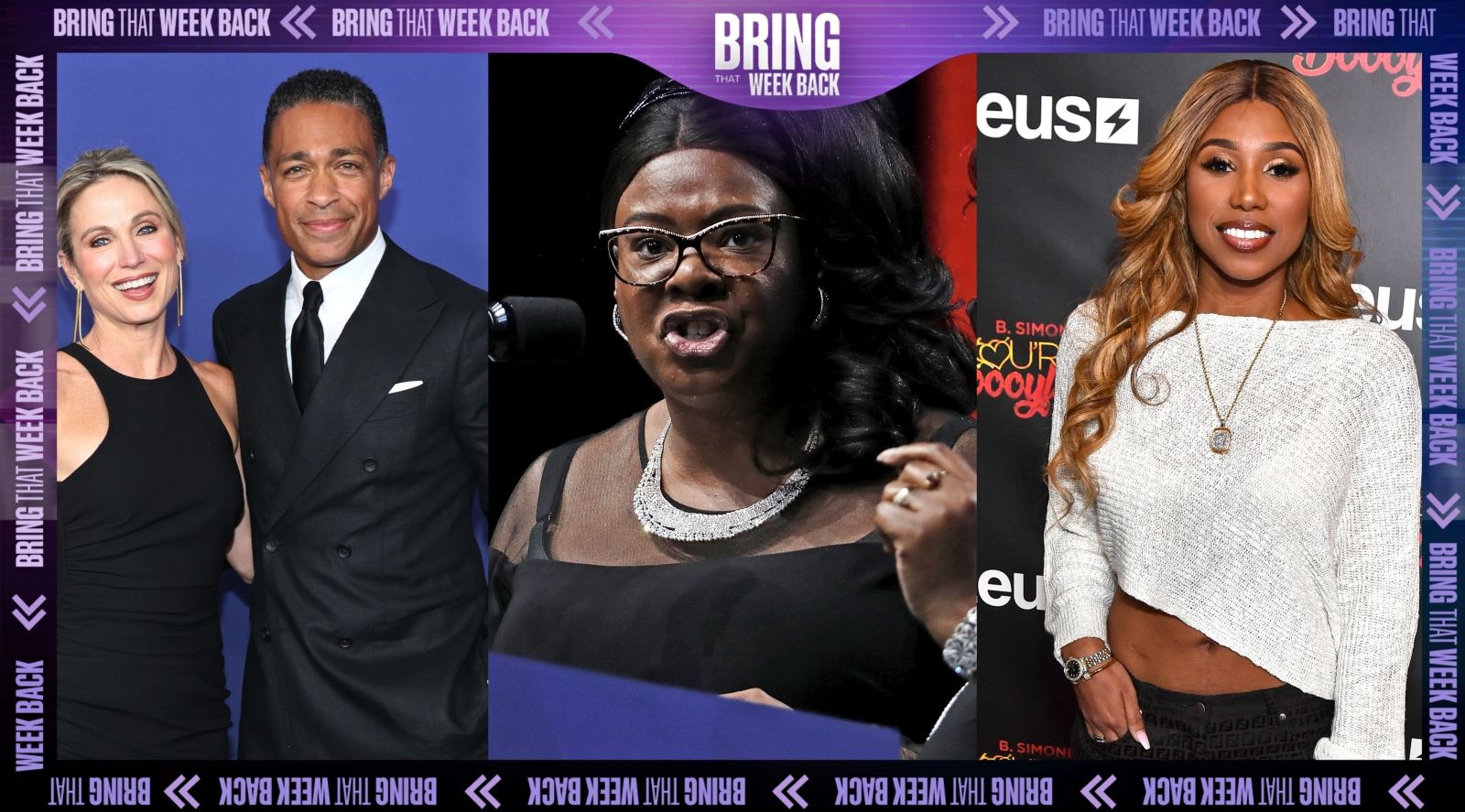 (L-R) Amy Robach and TJ Holmes, Lynette Hardaway of Diamond and Silk, and Deiondra Sanders.

 
