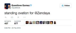 Questlove, @questlove - The Roots drummer applauds Zendaya's graceful response.(Photo: Questlove via Twitter)