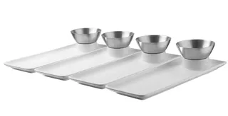 Umbra Acacia Serveware Starter Personal Appetizer Tray and Condiment Server  - Appetizers are the perfect way to get guests mingling among one another. Serving them on elegant personal platters is a great way to make sure there are enough tartlets and crostini&nbsp;for everyone. (Photo: Umbra Acacia Serveware)