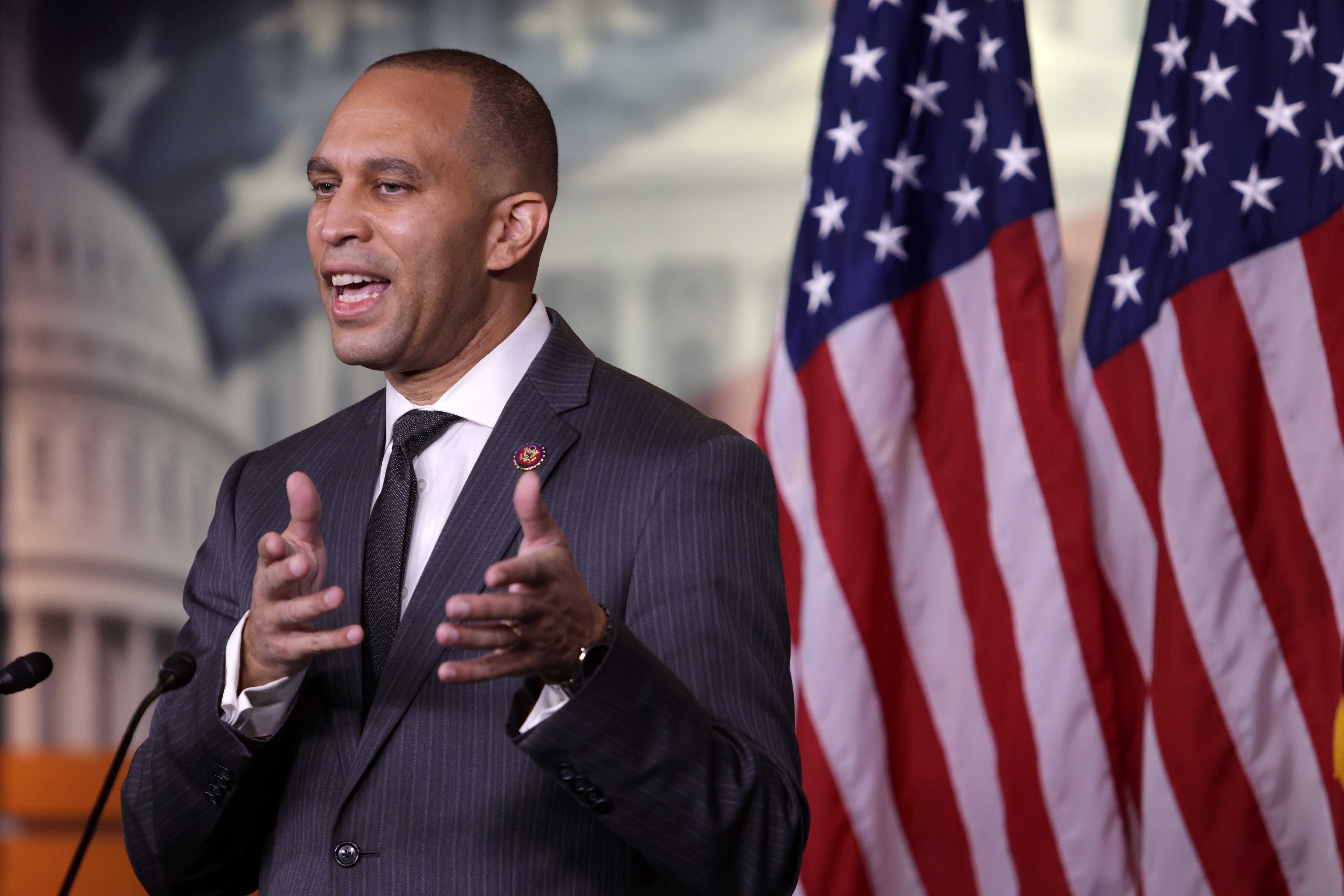 WASHINGTON, DC - NOVEMBER 17:  U.S. House Democratic Caucus Chair Hakeem Jeffries (D-NY) speaks during a news conference November 17, 2020 on Capitol Hill in Washington, DC. House Democrats will pick their leadership on Wednesday and Thursday this week by a virtual election.  (Photo by Alex Wong/Getty Images)