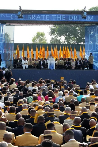 Black and Gold\r - Alpha Phi Alpha's private MLK National Memorial Dedication Ceremony was themed with the fraternity's colors — black and gold. \r(Photo: Jeff Lewis)