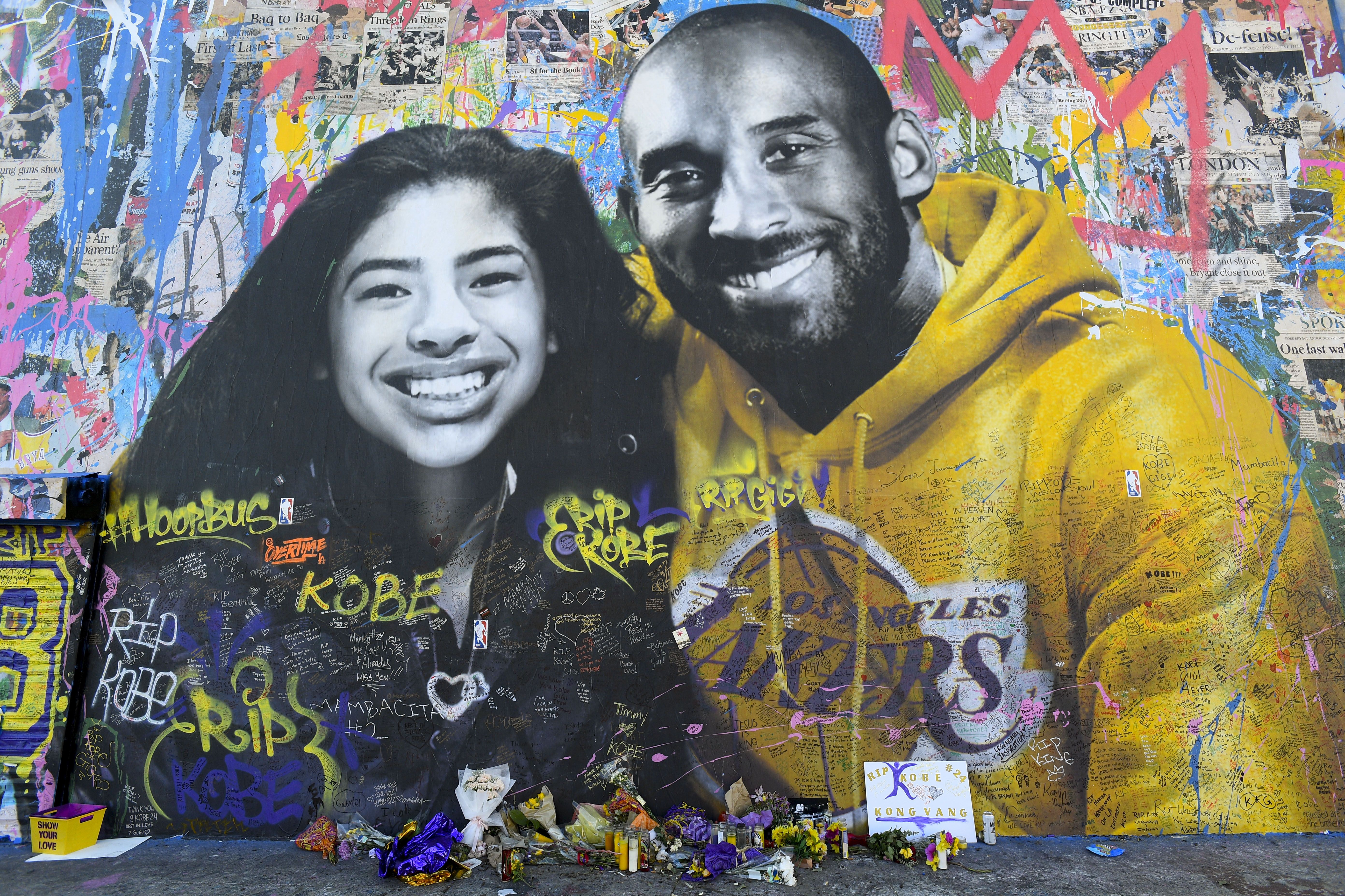 LOS ANGELES, CA - FEBRUARY 05: A mural honoring Kobe Bryant and his daughter Gianna in Los Angeles, CA. (Photo by Brian Rothmuller/Icon Sportswire via Getty Images)
