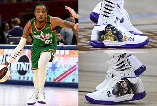 FEB 14: Quavo&nbsp; - Quavo honors the late Kobe and Gianna Bryant at the 2020 NBA All-Star Celebrity Game. He wore custom Kobe Bryant sneakers. (Photos: Stacy Revere/Getty Images, Stacy Revere/Getty Images, Stacy Revere/Getty Images)