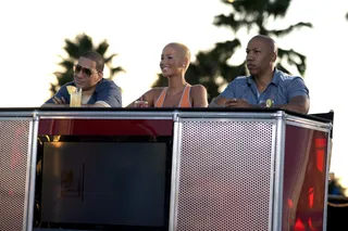 Time for deliberation - Overall the judges were pleased with the performances from all of the DJs but someone has to go.  (Photo: Moses Mitchell/BET)