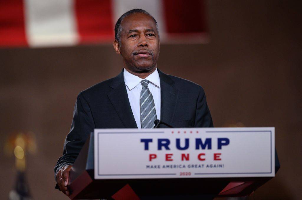 US Housing and Urban Development (HUD) Secretary Ben Carson speaks during the final day of the Republican National Convention at the Mellon Auditorium on August 27, 2020 in Washington, DC. (Photo by NICHOLAS KAMM / AFP) (Photo by NICHOLAS KAMM/AFP via Getty Images)