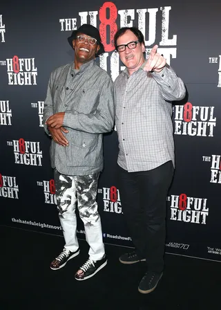 Dynamic Duo - Samuel L. Jackson and Quentin Tarantino were happy as ever at the premiere of their new film The Hateful Eight in Sydney.(Photo: Brendon Thorne/Getty Images)