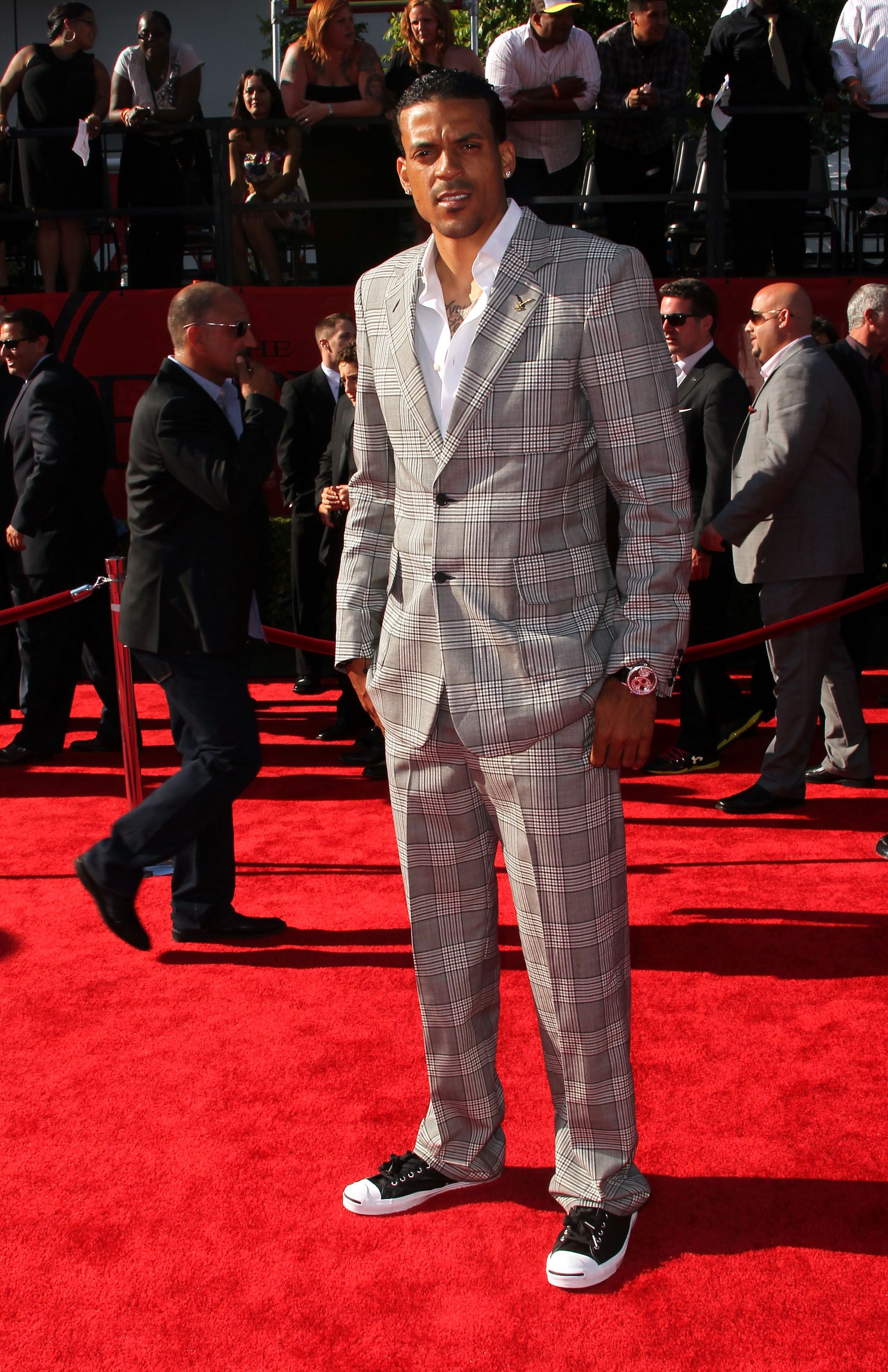 Matt Barnes - The Lakers player cleans up nicely in a checkered suit paired with matching sneaks.(Photo: Frederick M. Brown/Getty Images)