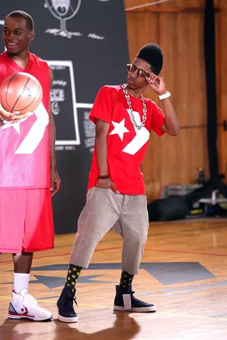 Too Cool For School - Lil Twist certainly didn't play any basketball in this zainy get-up at the Converse Band of Ballers 3-on-3 celebrity basketball tournament in New York City. (Photo by Ben Hider/PictureGroup)