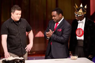 Striped Skunk - Naturalist David Mizejewski enters the Penthouse and shows off some of his "wild" friends. Here he introduces the striped skunk to Rodney Perry and Flavor Flav.&nbsp;(Photo: Darnell Williams/BET)