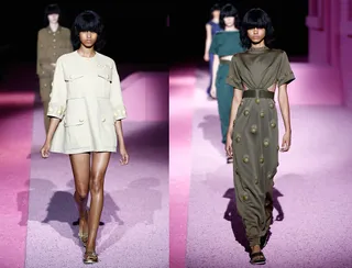 Marc Jacobs - The military trend is holding strong for spring. Jacobs puts a spin on it by keeping the hemlines short and sassy and keeping gold hardware embellishments bold.  (Photos: Peter Michael Dills/Getty Images)