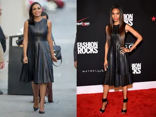 Rosario Dawson&nbsp;and&nbsp;Michelle Williams - This Lie Sang Bong black leather dress is a flop for both stars. The fit and material flatters neither.  (Photos from left: by RB/Bauer-Griffin/GC Images, Dimitrios Kambouris/Getty Images for Three Lions Entertainment)