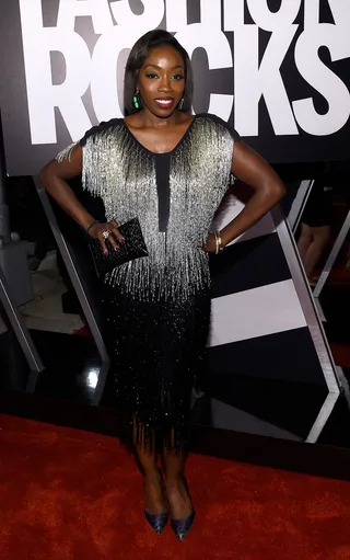 Estelle - The British singer channels Tina Turner in this fringe-tastic gown.(Photo: Larry Busacca/Getty Images for Three Lions Entertainment)