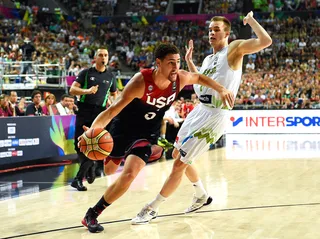 Team USA Routs Slovenia - Team USA only had a 49-42 halftime lead over Slovenia in Tuesday's FIBA World Cup quarterfinals in Spain. But the U.S. national team used a 70-point second half to blow the game wide open en route to a 119-76 victory. Klay Thompson scored 20 points and James Harden had 12 of his 14 in the third quarter to go along with Kenneth Faried's 14 points and 10 rebounds in the victory.(Photo: David Ramos/Getty Images)