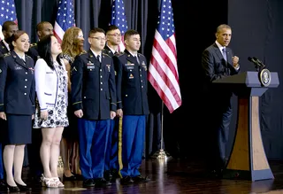 Naturalization - The president also spoke at a naturalization ceremony at the National War Memorial on Friday.(Photo: Carolyn Kaster/AP Photo)