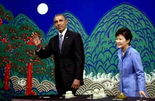 Ancient Seals Returned - President Obama attended a ceremony at the Blue House in Seoul where he returned nine ancient seals to South Korean President Park Geun-hye. The seals&nbsp;had been removed from the country by an American Marine during the Korean War who had found the seals and took them home as mementos.&nbsp;(Photo: Carolyn Kaster/AP Photo)